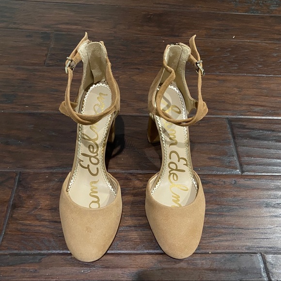 Sam Edelman Women's Simmons Golden Caramel Suede Ankle-Strappy Sandals Size 8.5 - Picture 5 of 12
